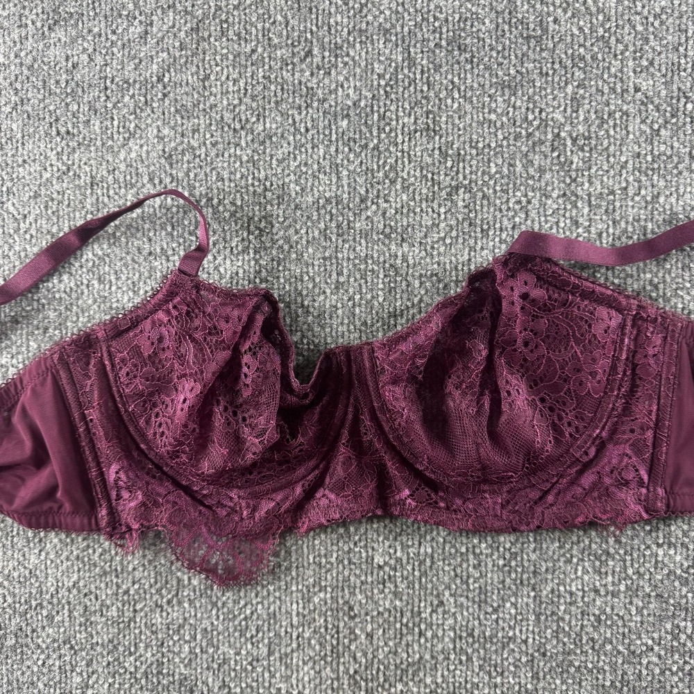 Victoria's Secret Balconette Bra Womens 36C Purple Lace Sheer Unpadded Underwire